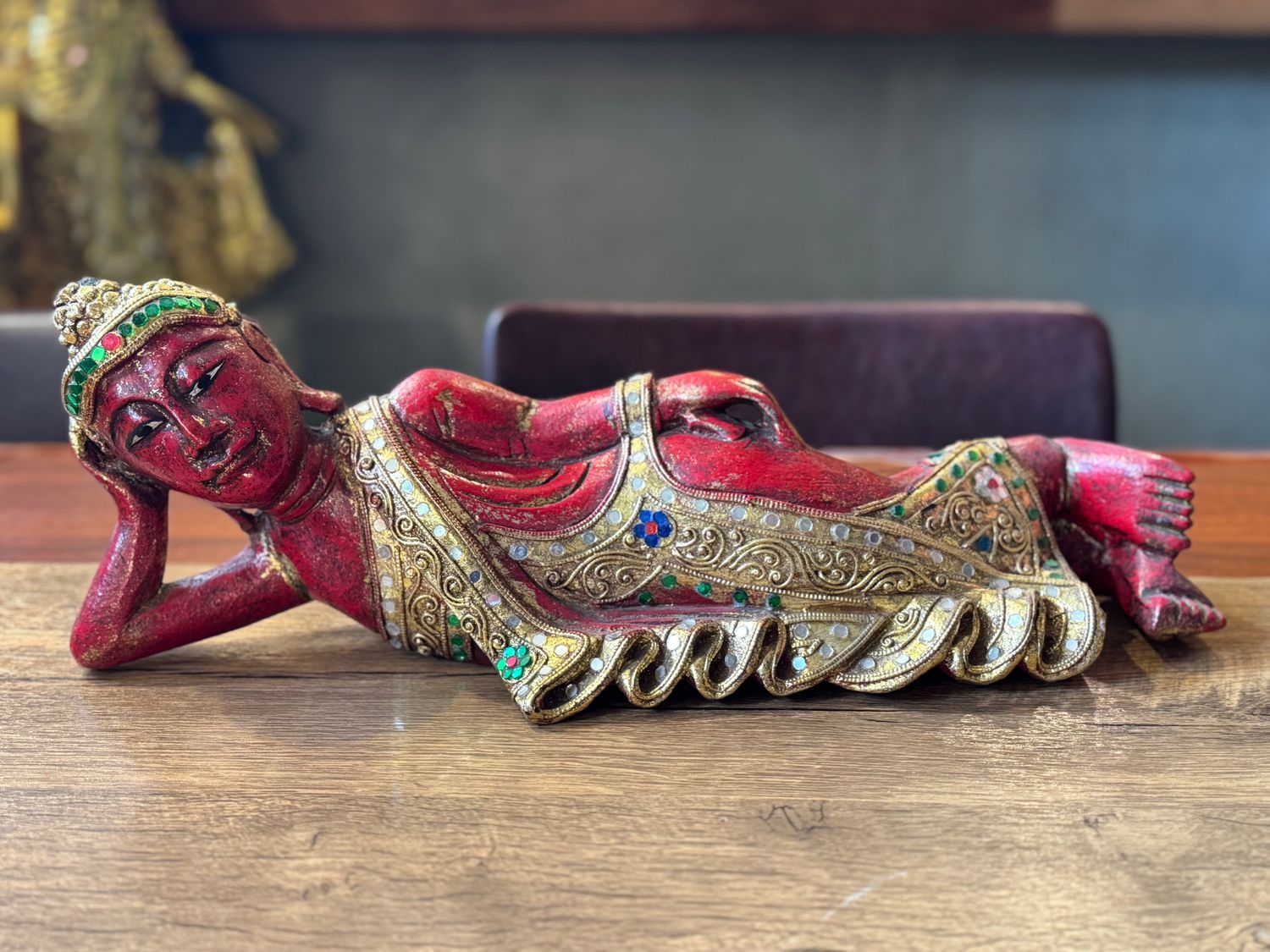 Hand Carved Wooden Reclining Buddha