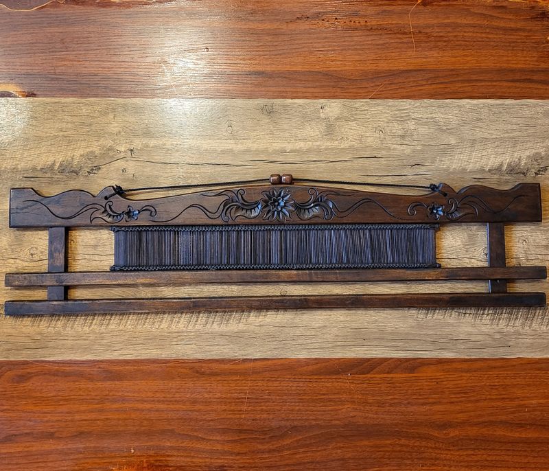 Hand-carved teakwood fabric hanger - 80cm
