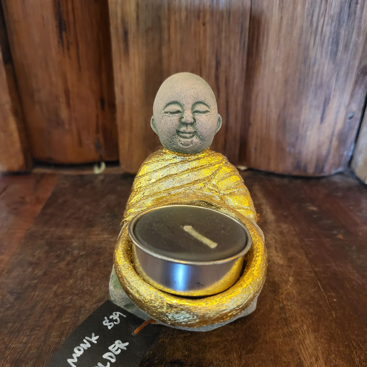 Terracotta Tealight candle holder - Sitting monk (S)
