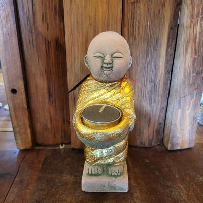 Handmade Terracotta Tea Light Candle Holder, Monk (A)