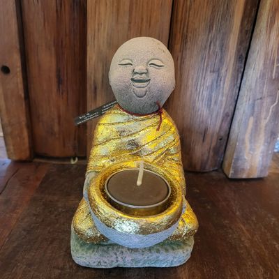 Handmade Terracotta Tea Light Candle Holder, Monk (B)