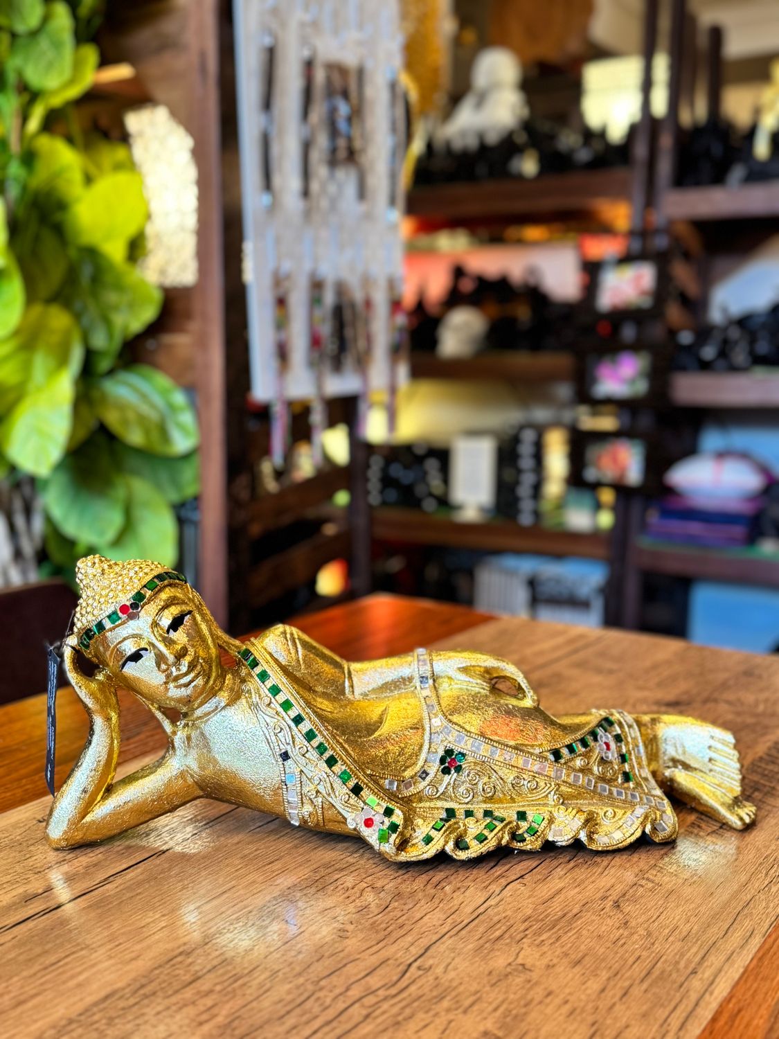 Hand Carved Wooden Reclining Buddha