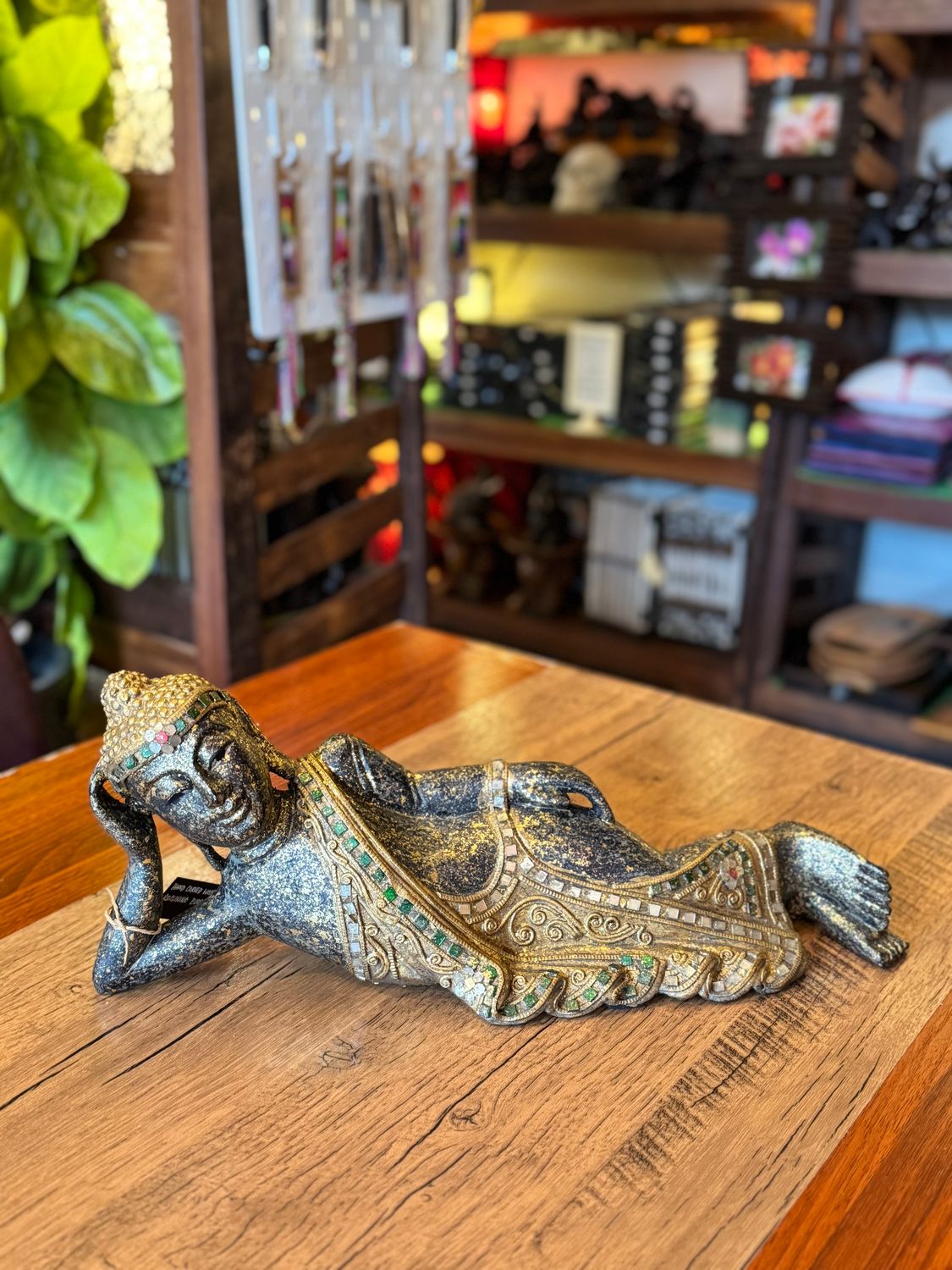 Hand Carved Wooden Reclining Buddha