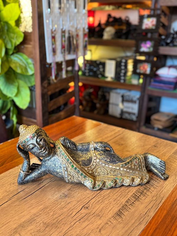Hand Carved Wooden Reclining Buddha