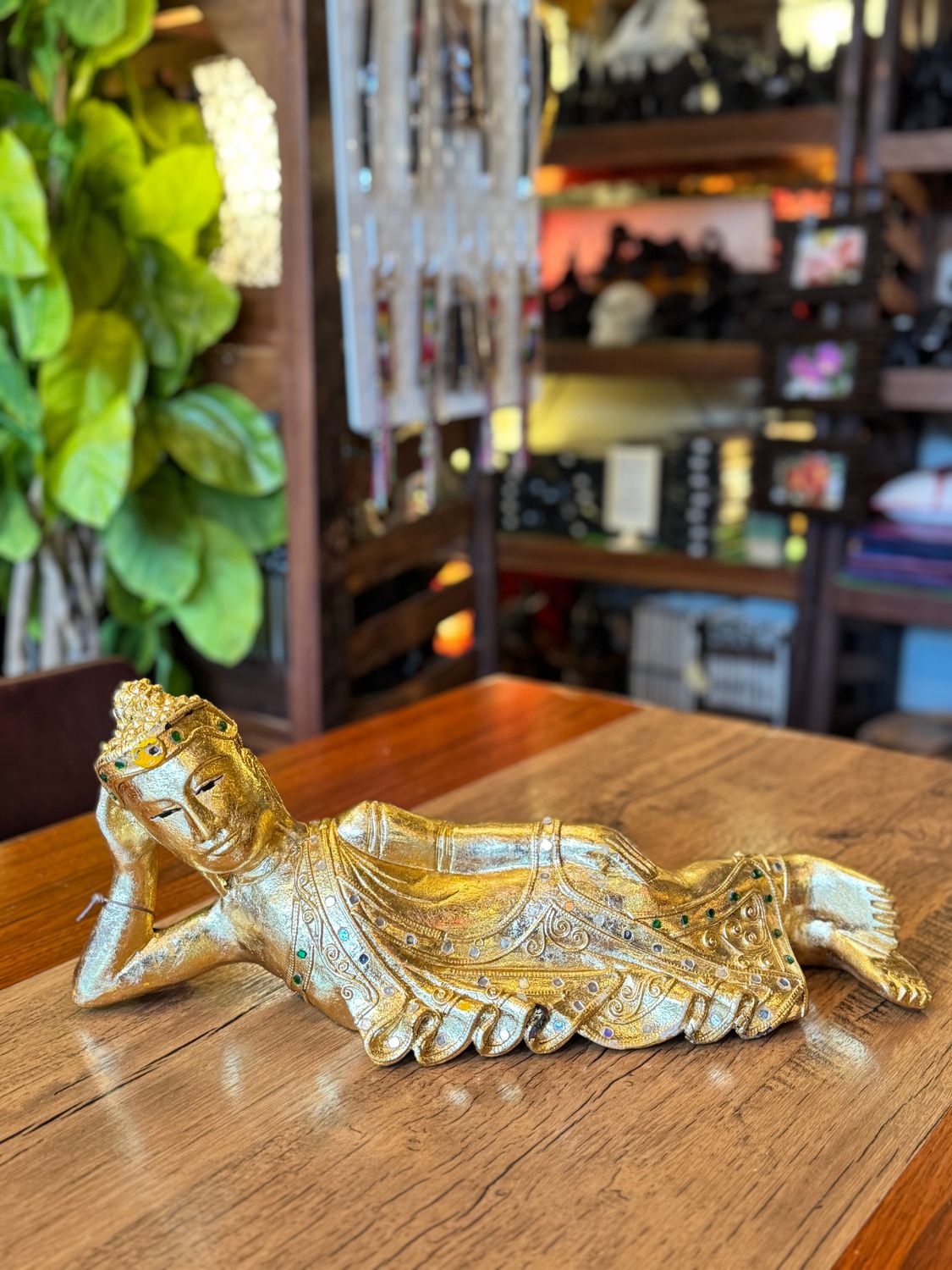 Hand Carved Wooden Reclining Buddha