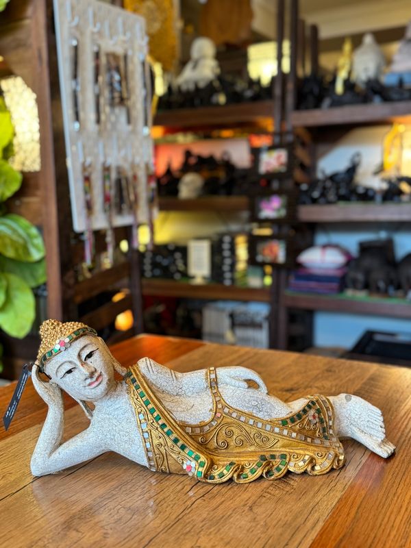 Hand Carved Wooden Reclining Buddha
