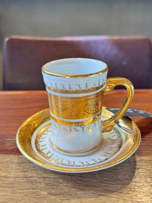 Hand Painted 18 Carat Gold Tea/Coffee Cup with Coaster