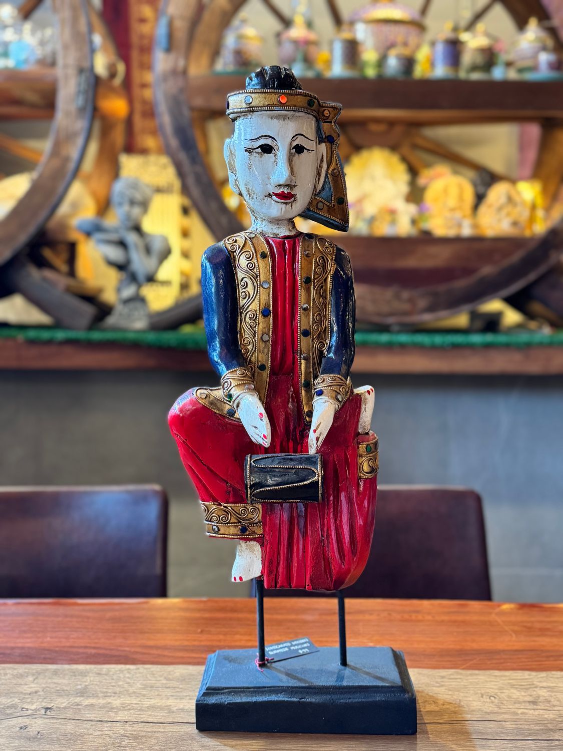 Hand Carved Wooden Burmese Musician (Drum)