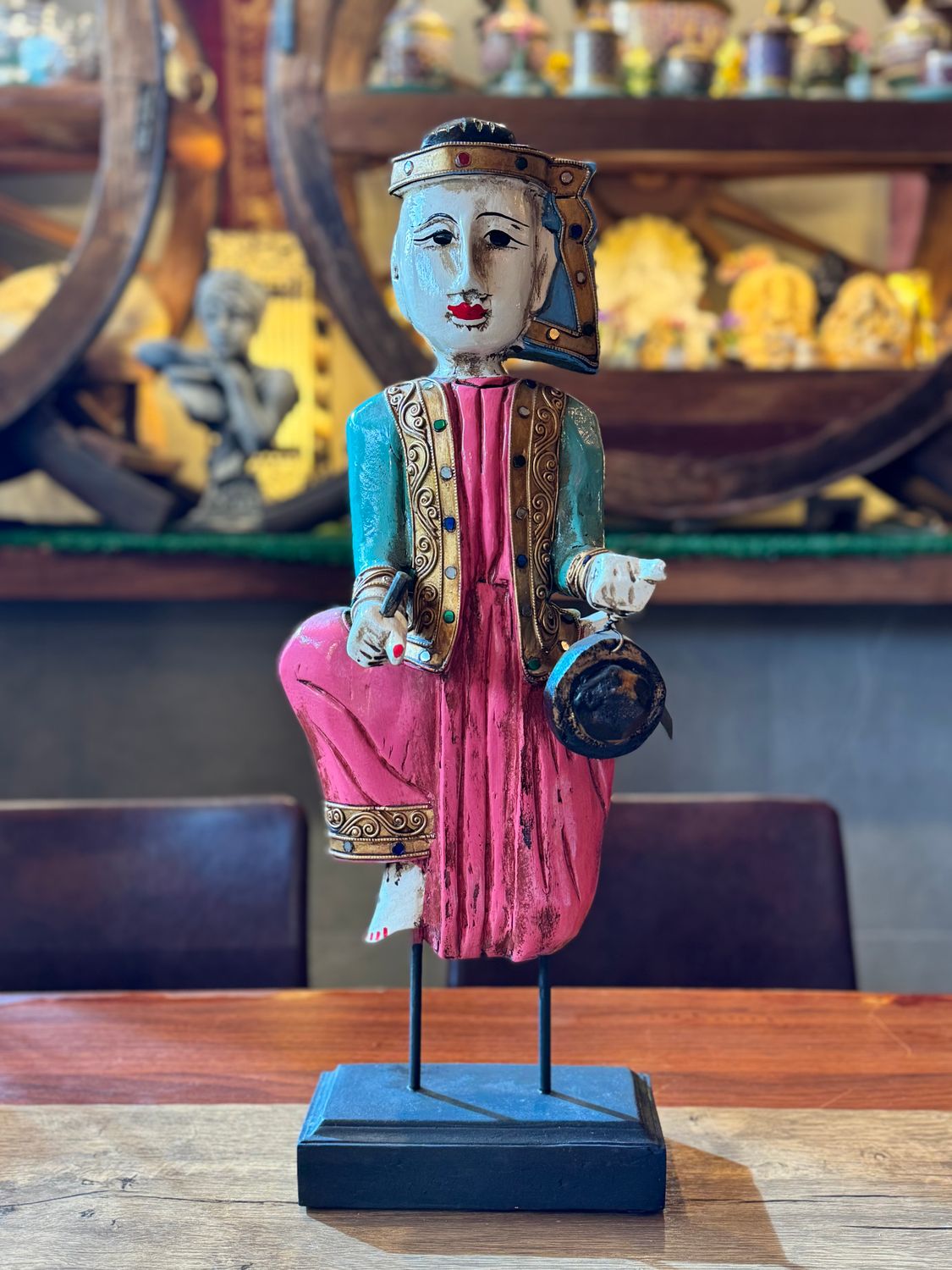 Hand Carved Wooden Burmese Musician (Gong)
