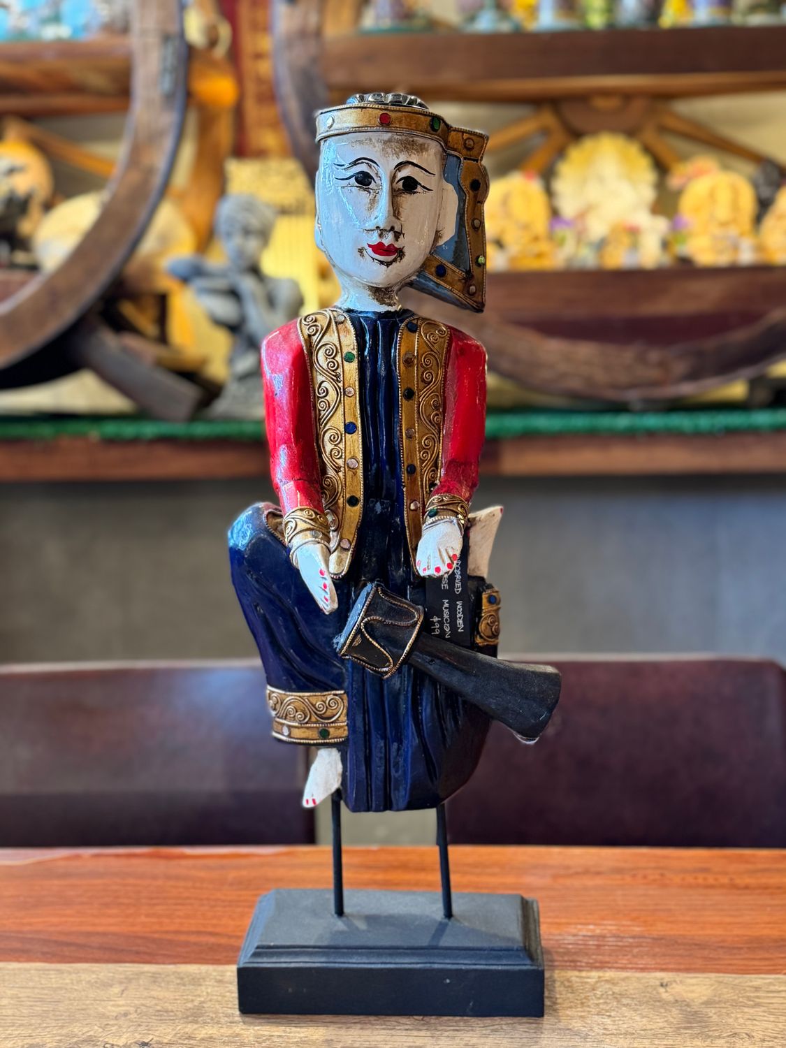 Hand Carved Wooden Burmese Musician (Long Drum)