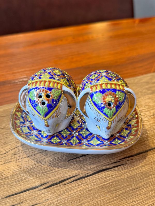 Benjarong Salt and Pepper Shakers with Coaster