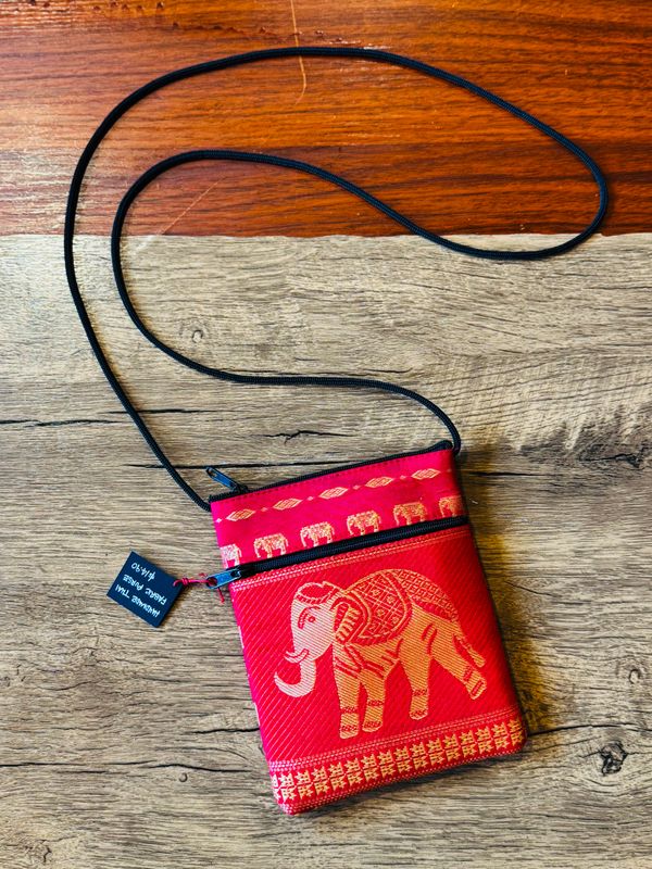 Thai Fabric Travel Neck Purse (Red)
