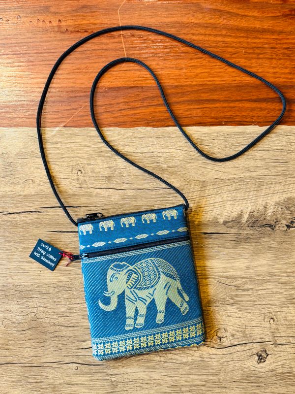 Thai Fabric Travel Neck Purse (Blue)