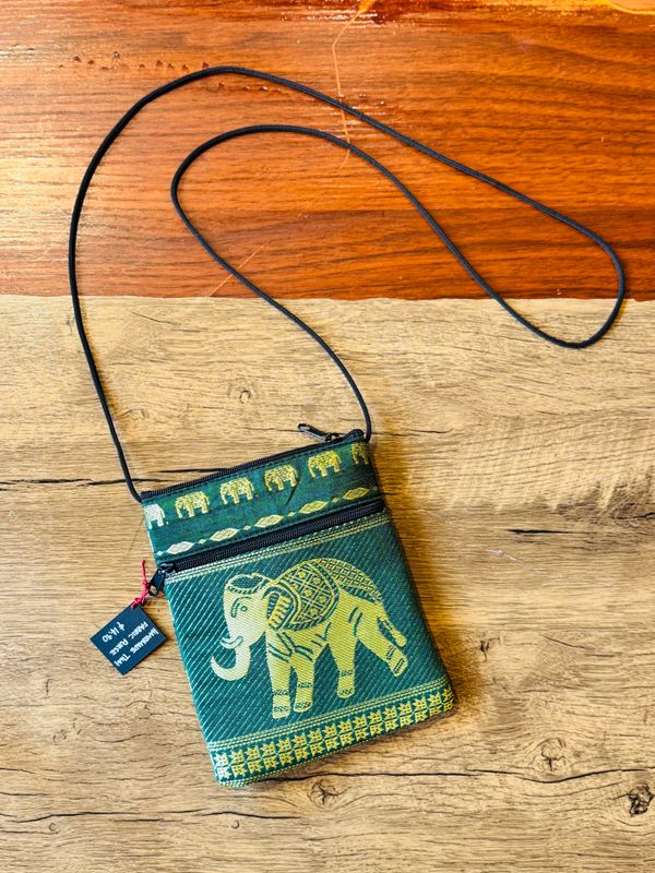 Thai Fabric Travel Neck Purse (Green)