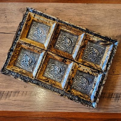 Handmade wooden tray and coasters set of 7