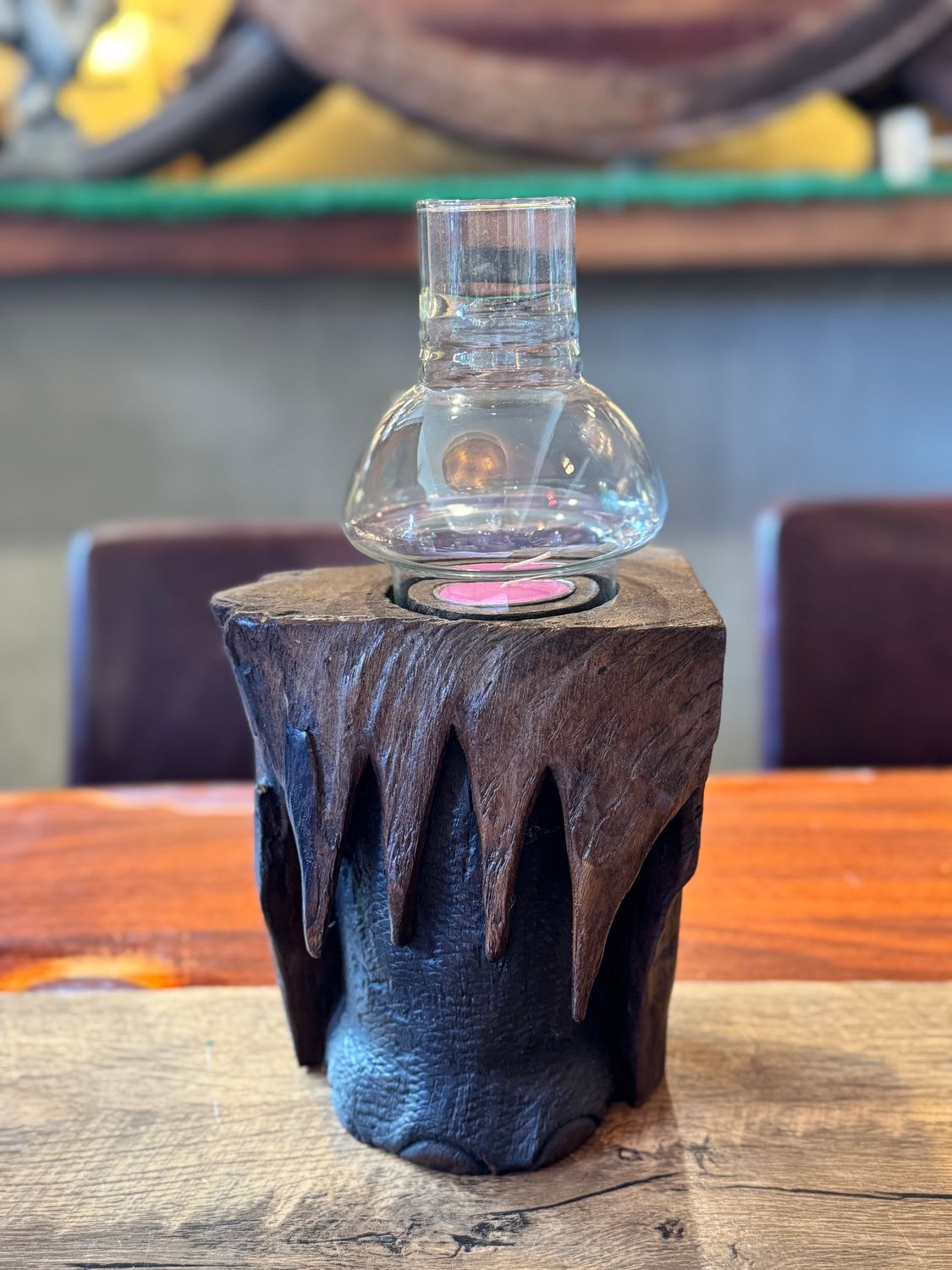 Wooden Elephant Leg Tea Light Candle Holder