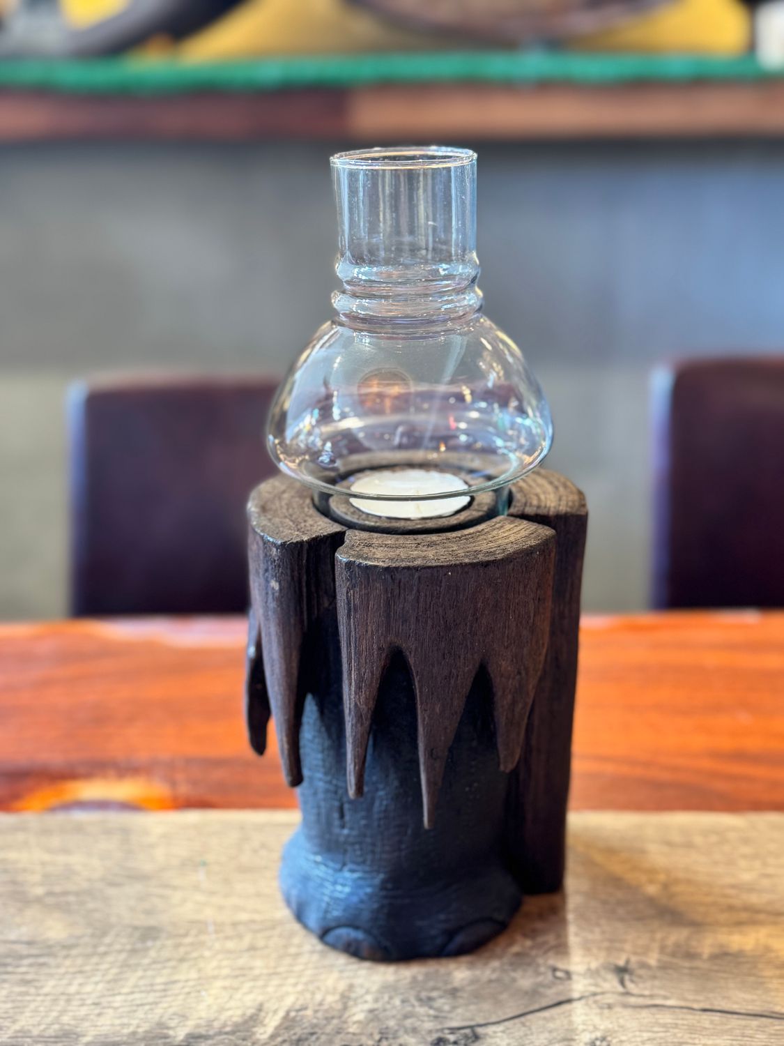 Wooden Elephant Leg Tea Light Candle Holder
