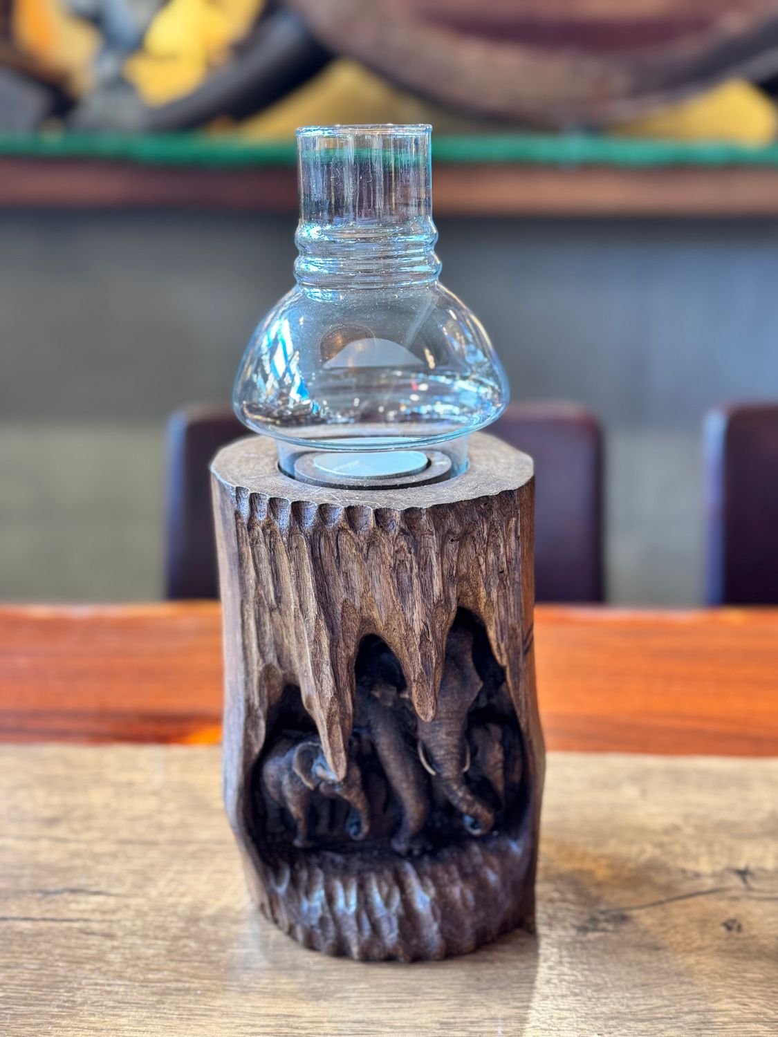 Wooden Elephant Family Tea Light Candle Holder