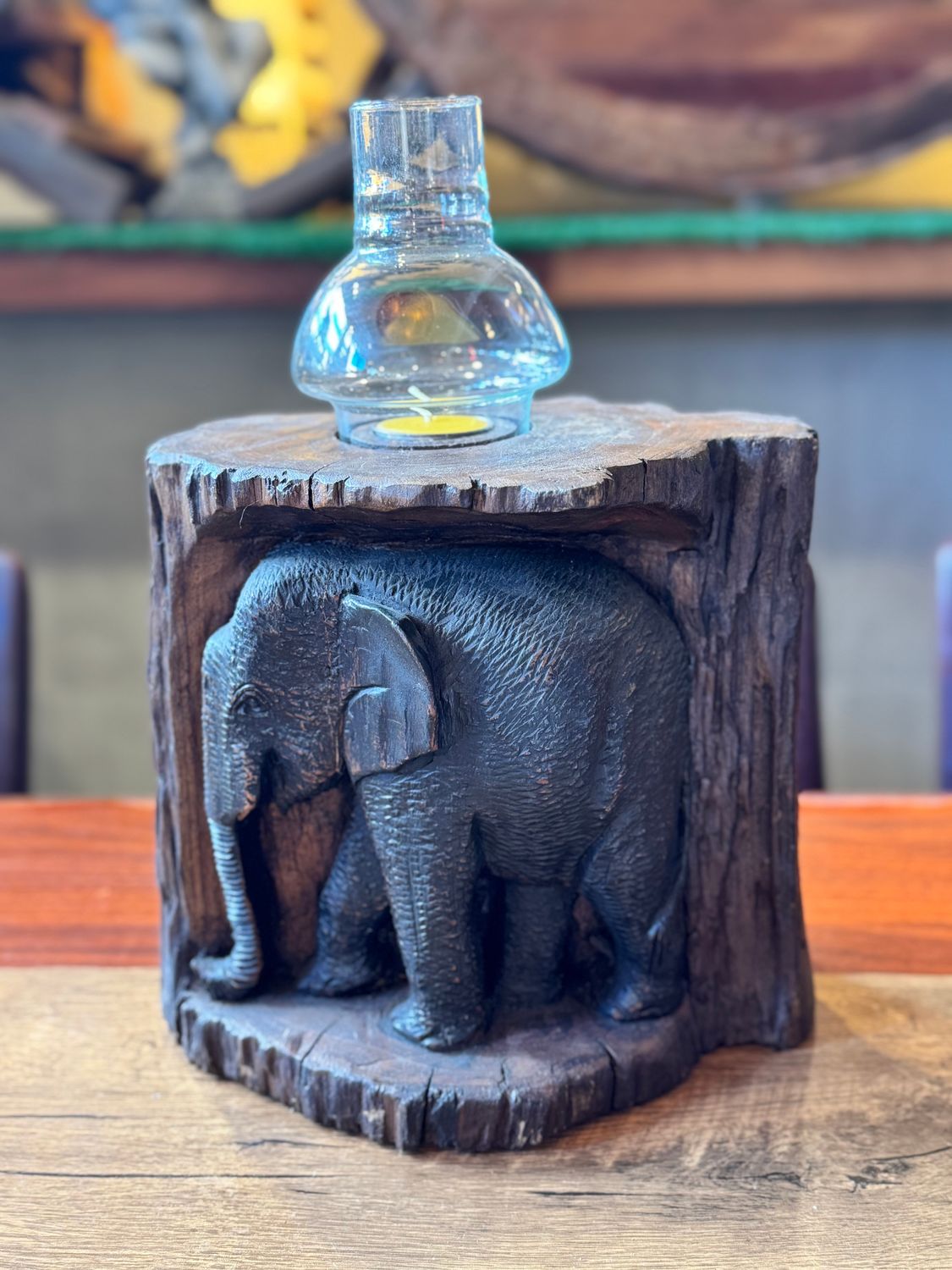 Wooden Elephant Tea Light Candle Holder