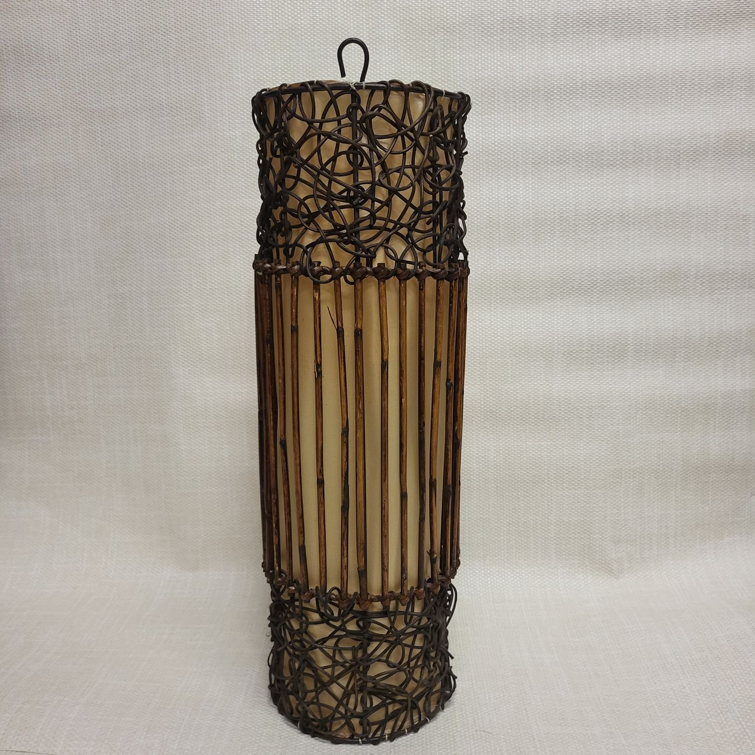 Handmade Ratan Lamp - Hanging white cylinder