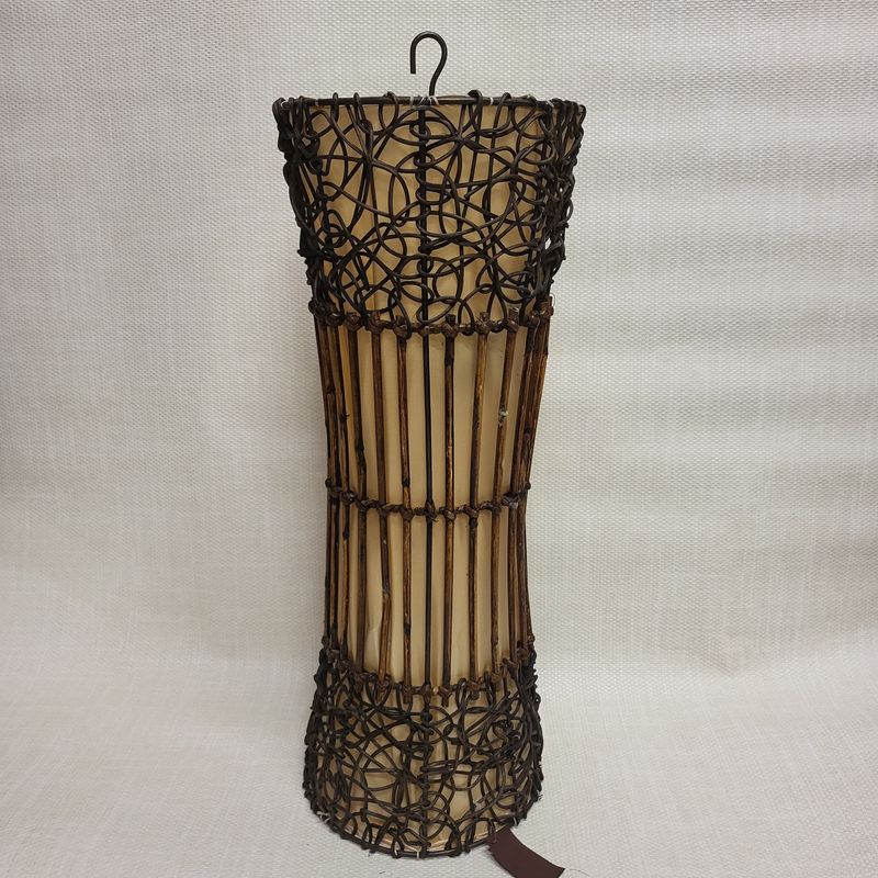 Handmade Rattan Lamp - Hanging white curved cylinder