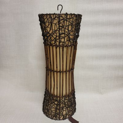 Handmade Ratan Lamp - Hanging white curved cylinder