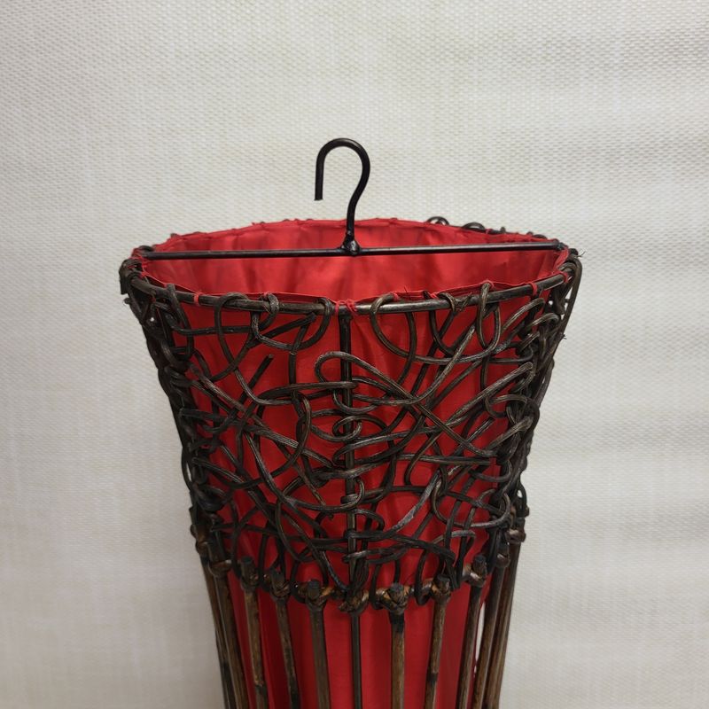 Handmade Rattan Lamp - Hanging red curved cylinder