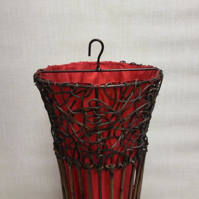 Handmade Rattan Lamp - Hanging red curved cylinder