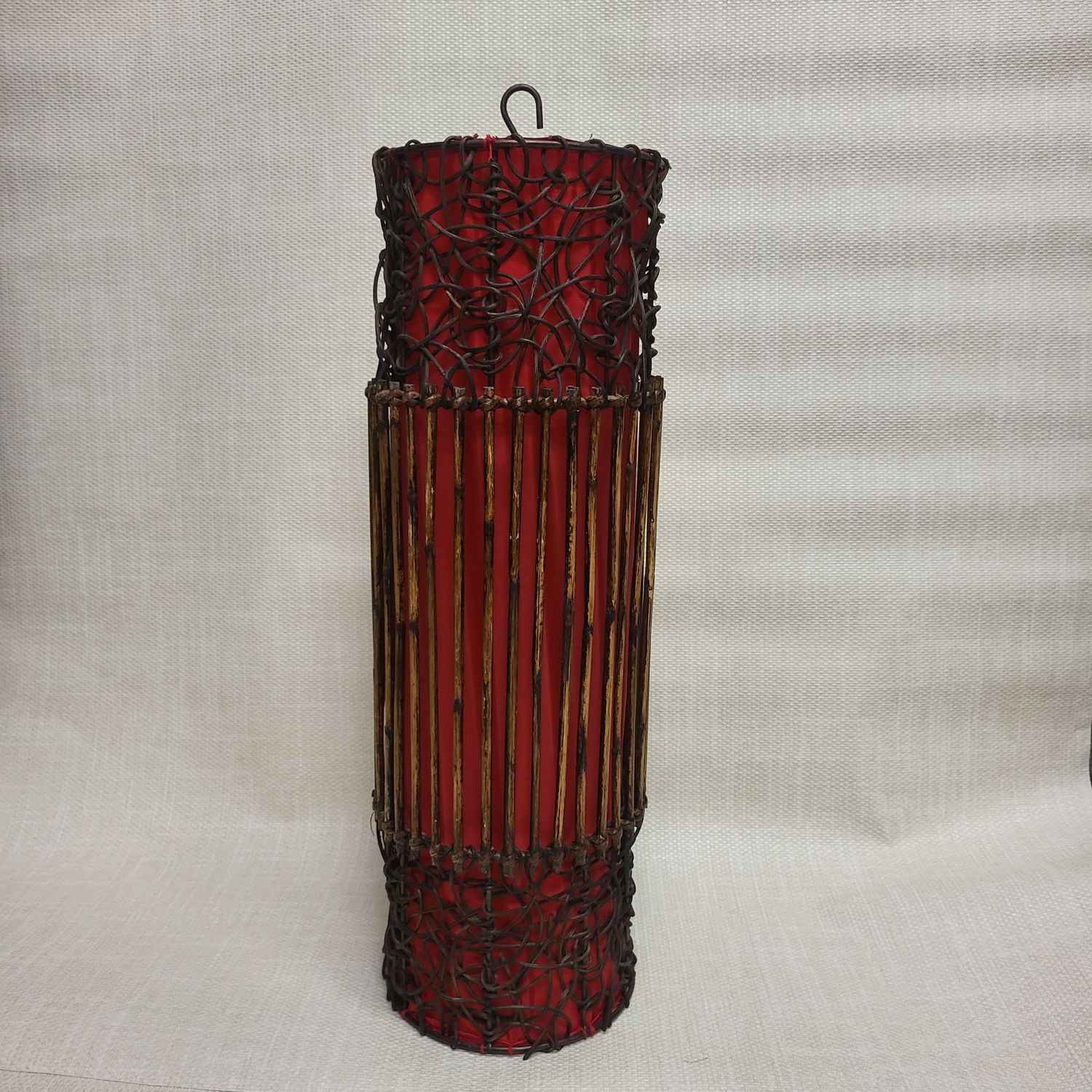 Handmade Ratan Lamp - Hanging red cylinder