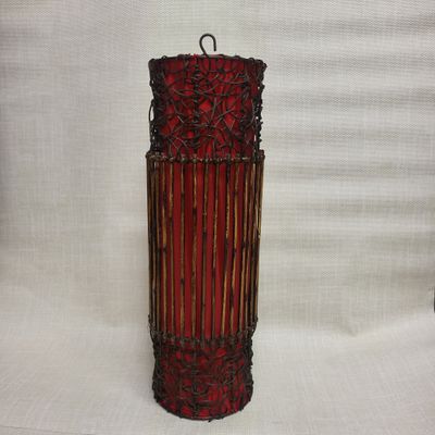 Handmade Ratan Lamp - Hanging red cylinder