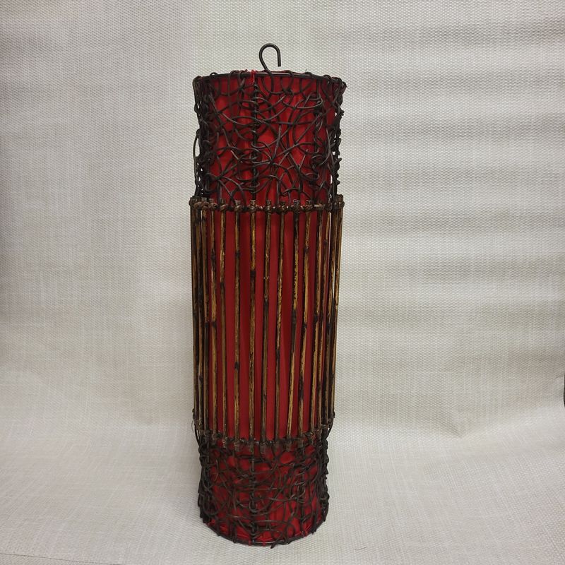 Handmade Rattan Lamp - Hanging red cylinder