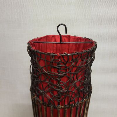 Handmade Rattan Lamp - Hanging red cylinder