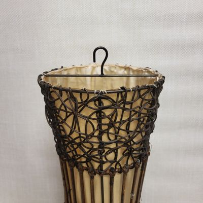 Handmade Rattan Lamp - Hanging white curved cylinder