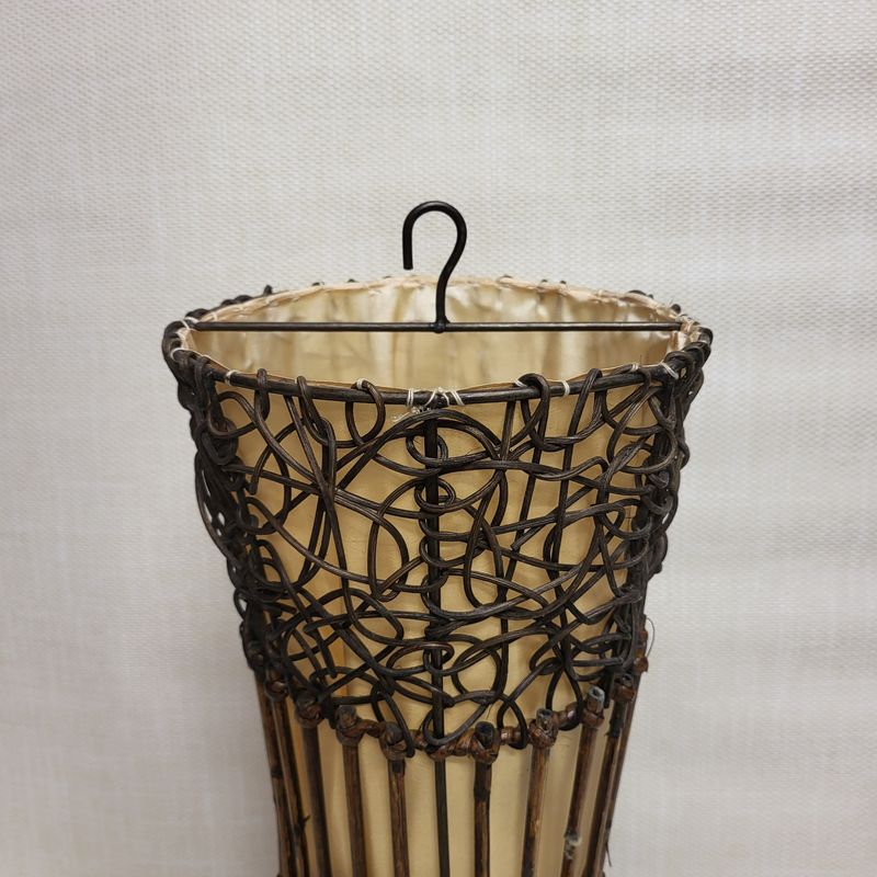 Handmade Rattan Lamp - Hanging white curved cylinder