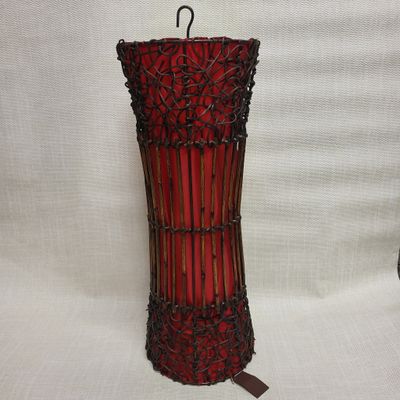 Handmade Ratan Lamp - Hanging red curved cylinder