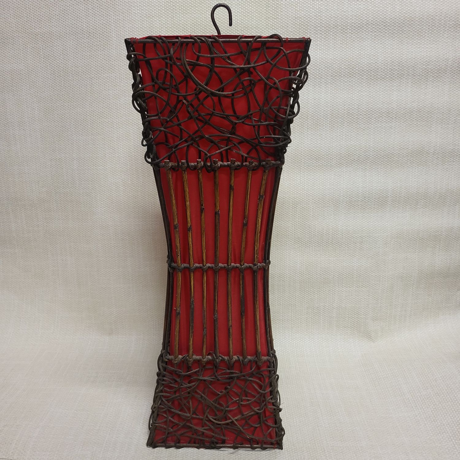 Handmade Ratan Lamp - Hanging red curved tower