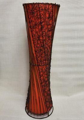 Handmade Ratan Lamp - Standing red twisted curved cylinder 1 m