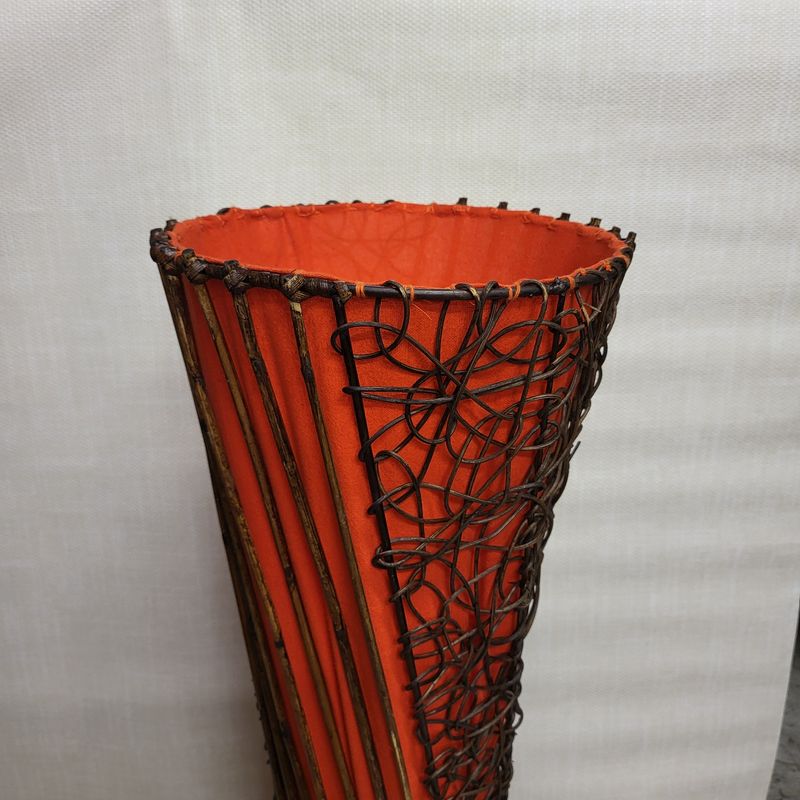 Handmade Rattan Lamp - Standing red twisted curved cylinder 1 m