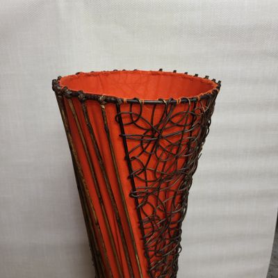 Handmade Rattan Lamp - Standing red twisted curved cylinder 1 m