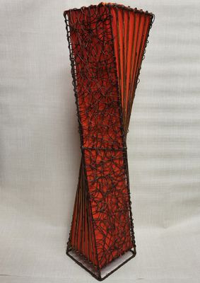 Handmade Ratan Lamp - Standing red twisted curved tower 1 m