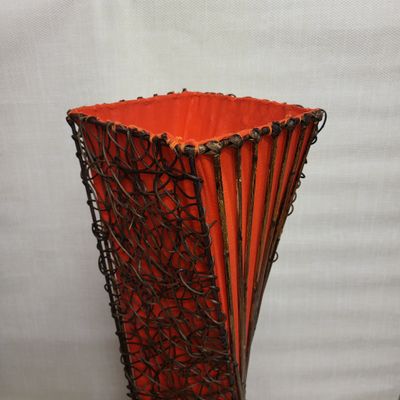 Handmade Rattan Lamp - Standing red twisted curved tower 1 m
