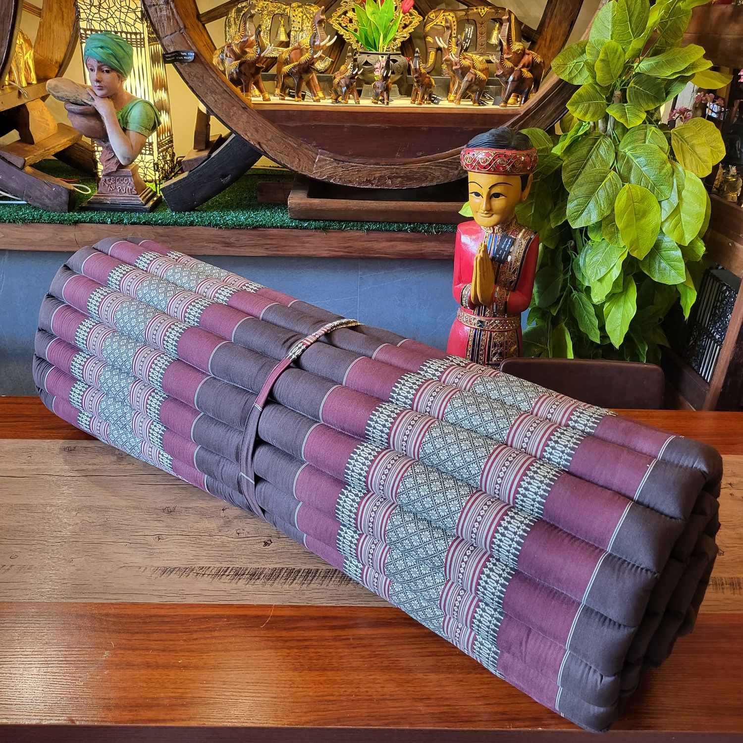 Handmade Thai roll up mattress / yoga cushion - Red