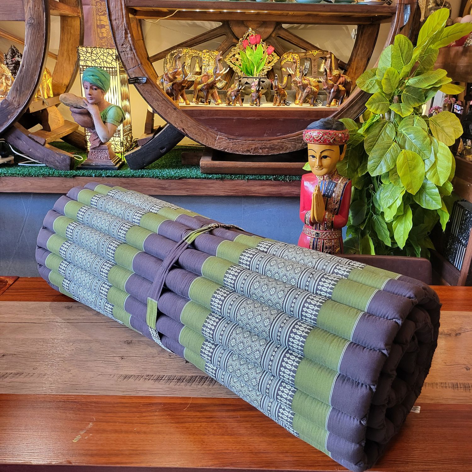 Handmade Thai roll up mattress / yoga cushion - Green