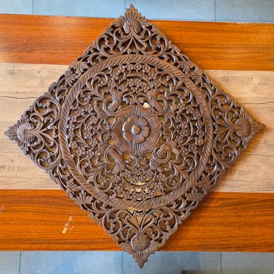 Handcrafted Wooden Wall Panel – Floral Mandala Design A 60 cm