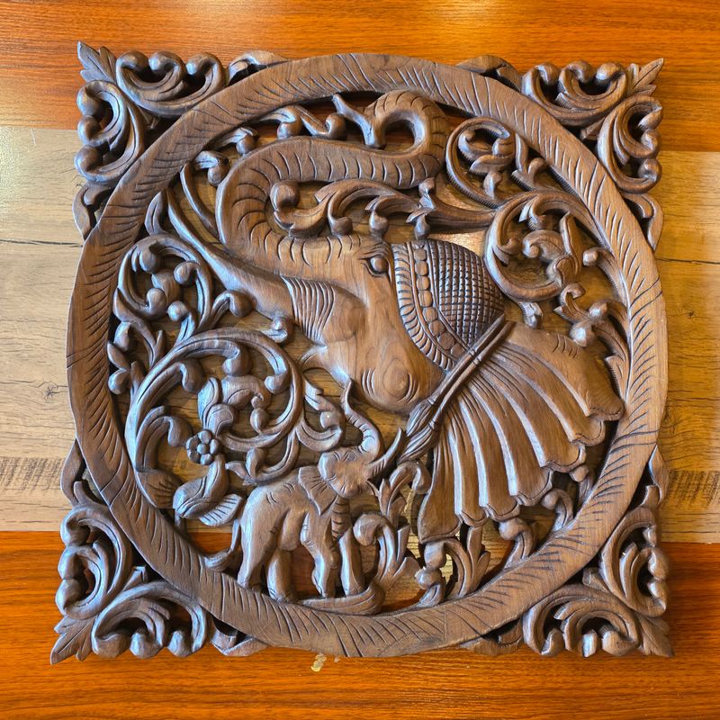 Handcrafted Wooden Wall Panel – Elephant Family Design B 60 cm