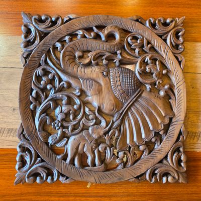 Handcrafted Wooden Wall Panel – Elephant Family Design B 60 cm