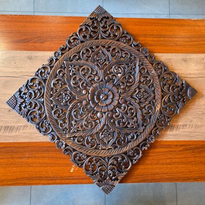 Handcrafted Wooden Wall Panel – Floral Mandala Design B 60 cm