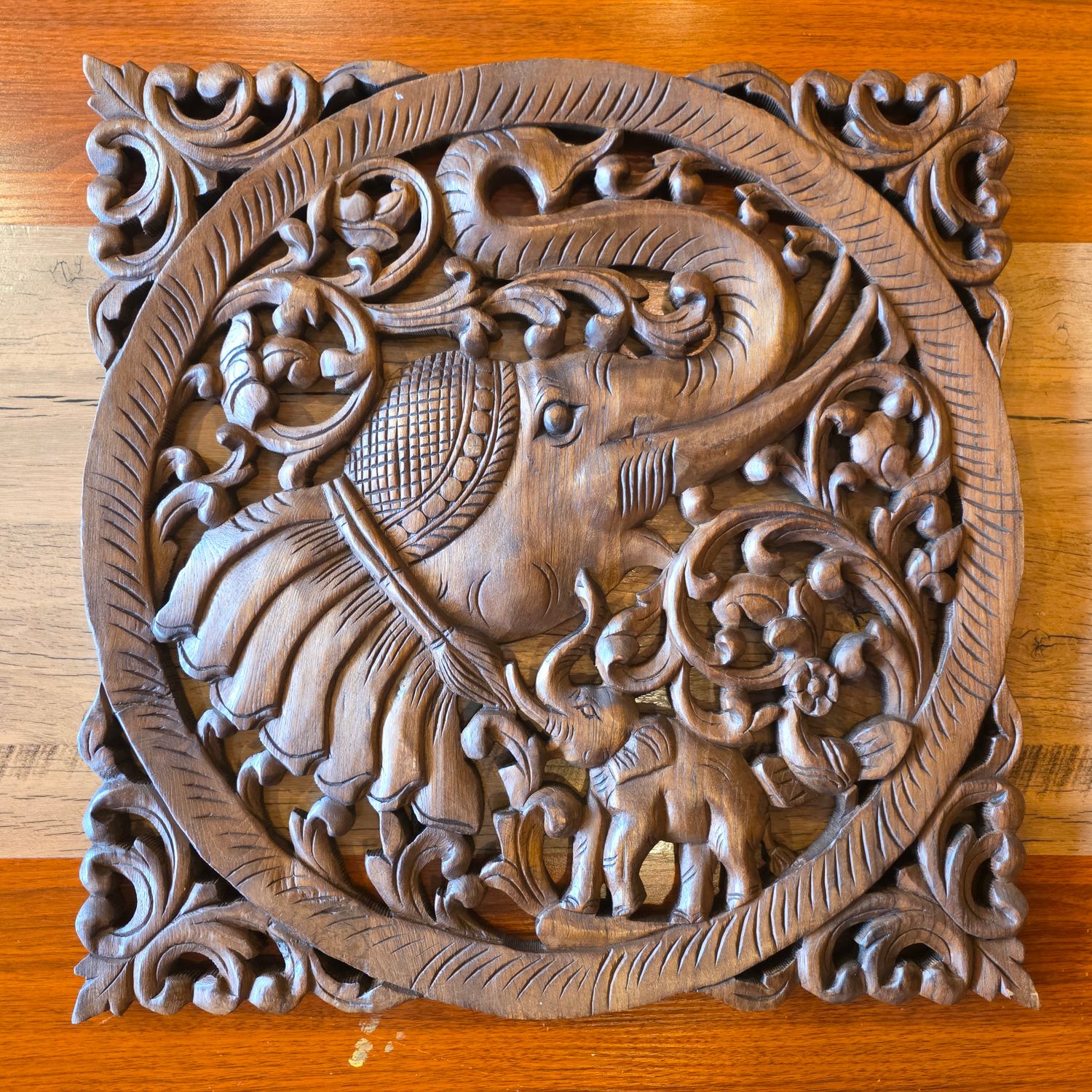 Handcrafted Wooden Wall Panel – Elephant Family Design A 60 cm