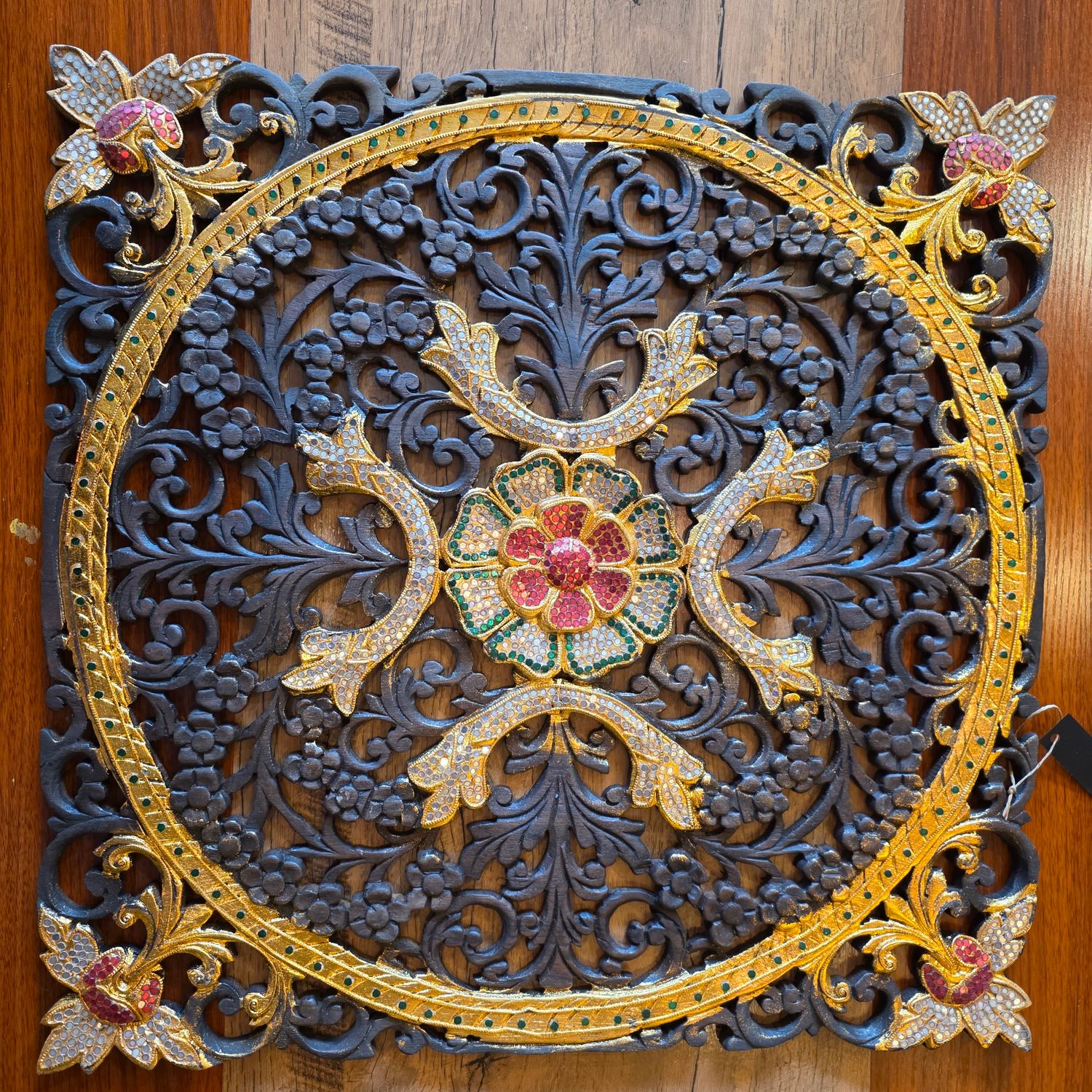 Handcrafted Wooden Wall Panel – Floral Mosaic inlay A 60 cm