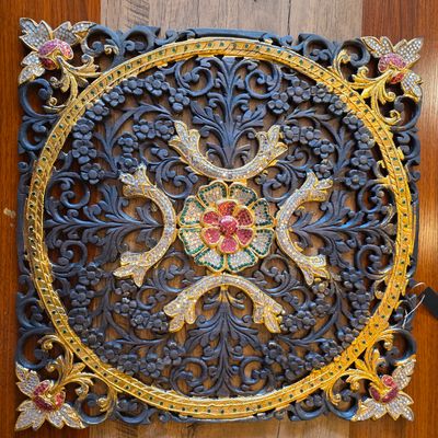 Handcrafted Wooden Wall Panel – Floral Mosaic inlay A 60 cm